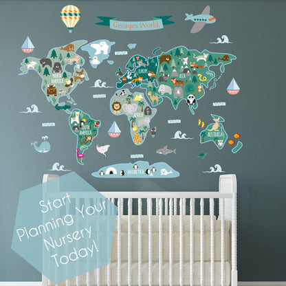 Children's Personalised Map of The World Wall Sticker