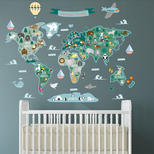 Children's Personalised Map of The World Wall Sticker