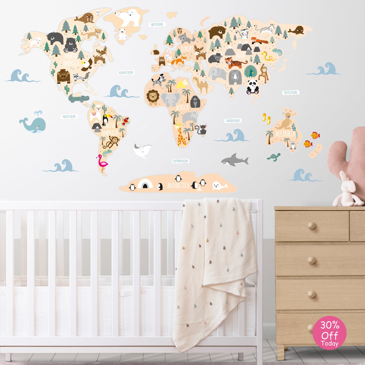 Children's Map of The World Wall Stickers