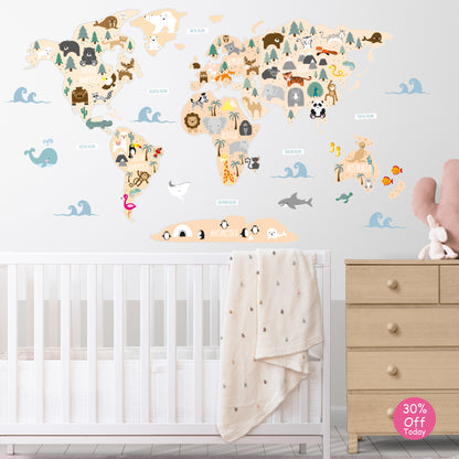 Children's Map of The World Wall Stickers