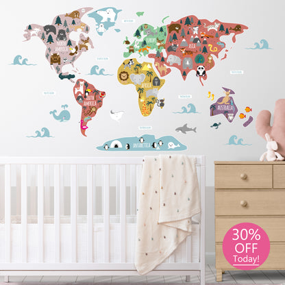 Children's Map of The World Wall Decals