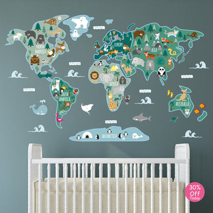 Children's Map of The World Wall Stickers