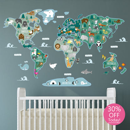 Children's Map of The World Wall Stickers