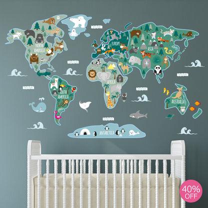 Children's Map of The World Wall Stickers