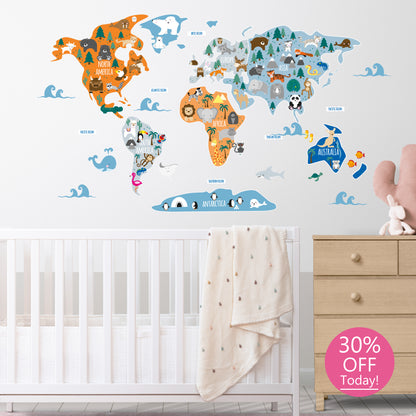 Boy's Map of The World Wall Stickers