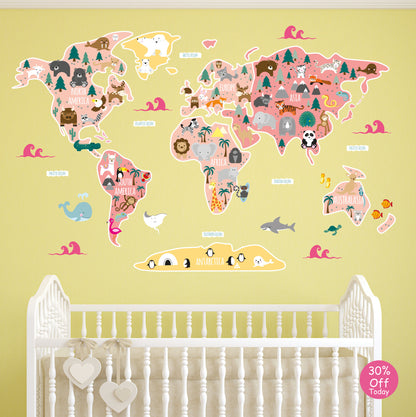 Girls Map of The World Wall Sticker