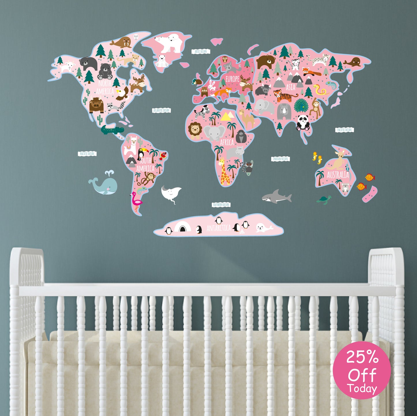 Girls Map of The World Wall Sticker