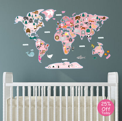 Girls Map of The World Wall Sticker