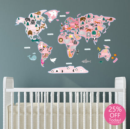 Girls Map of The World Wall Sticker