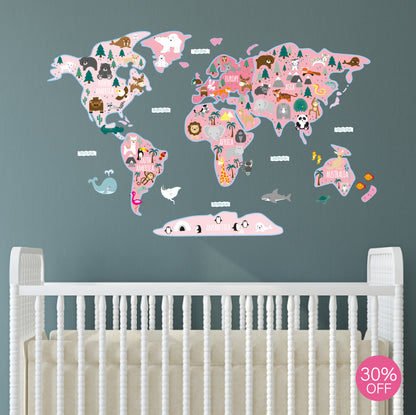Girls Map of The World Wall Sticker