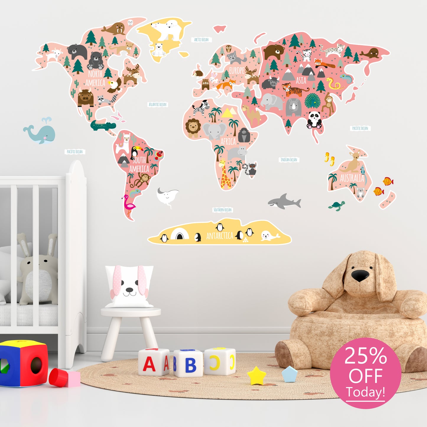Girls Map of The World Wall Sticker