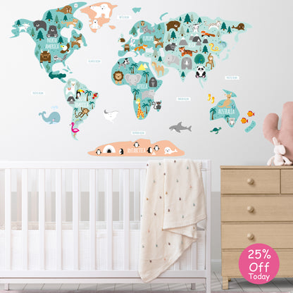 Children's Map of The World Wall Stickers