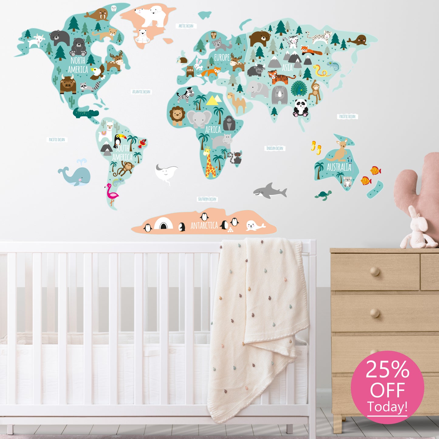 Children's Map of The World Wall Stickers