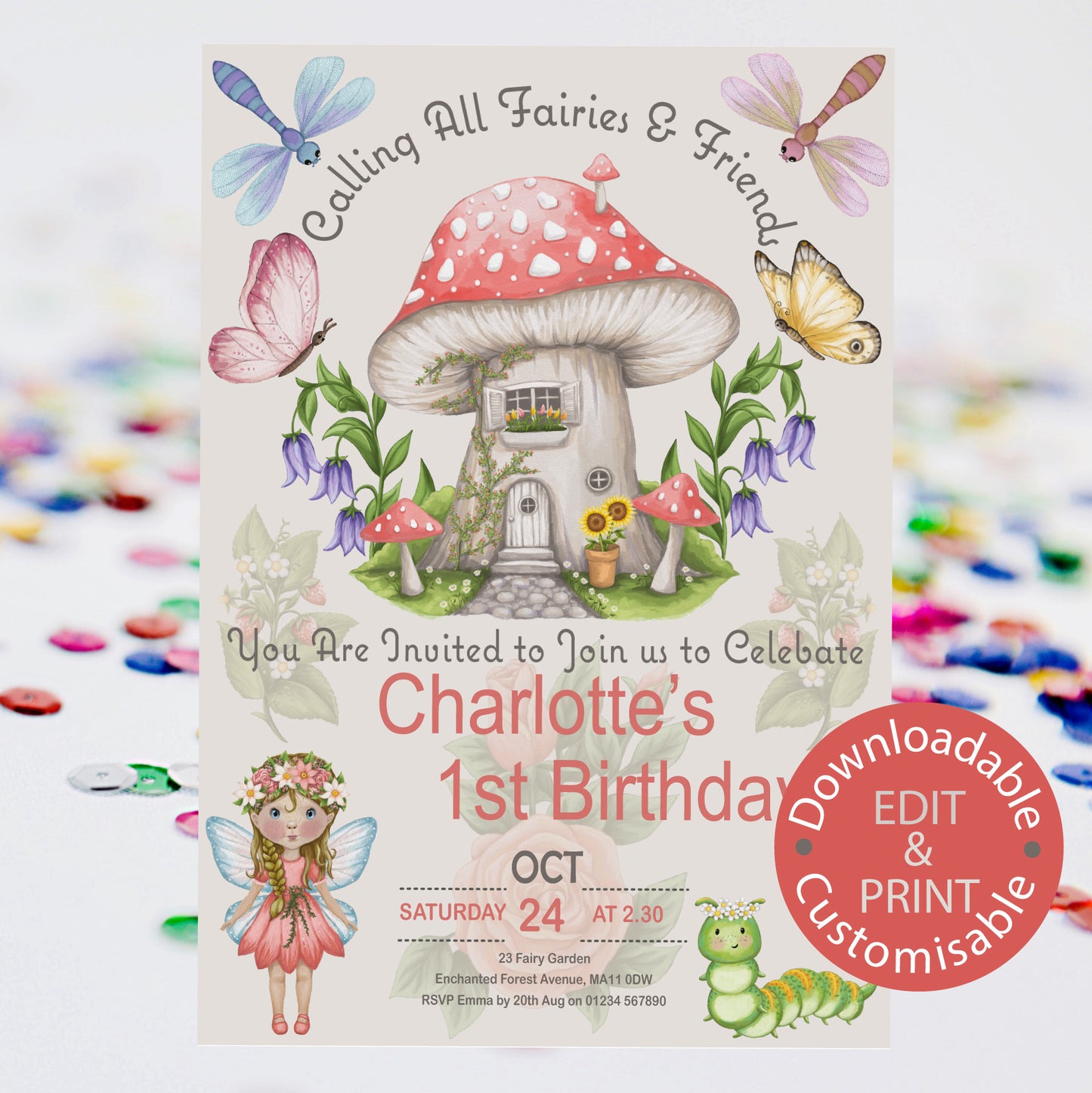 Fairy's & Friends Birthday Invitation - Downloadable