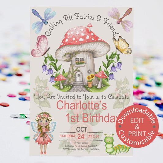 Fairy's & Friends Birthday Invitation - Downloadable