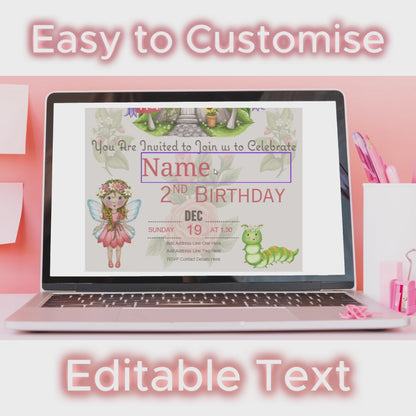 Flower Fairy Birthday Invitation - Downloadable